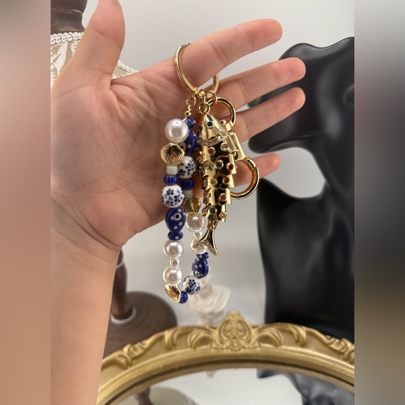 Gold Fish & Beaded Keychain Charm 🐟💙 - Picture 6 of 8